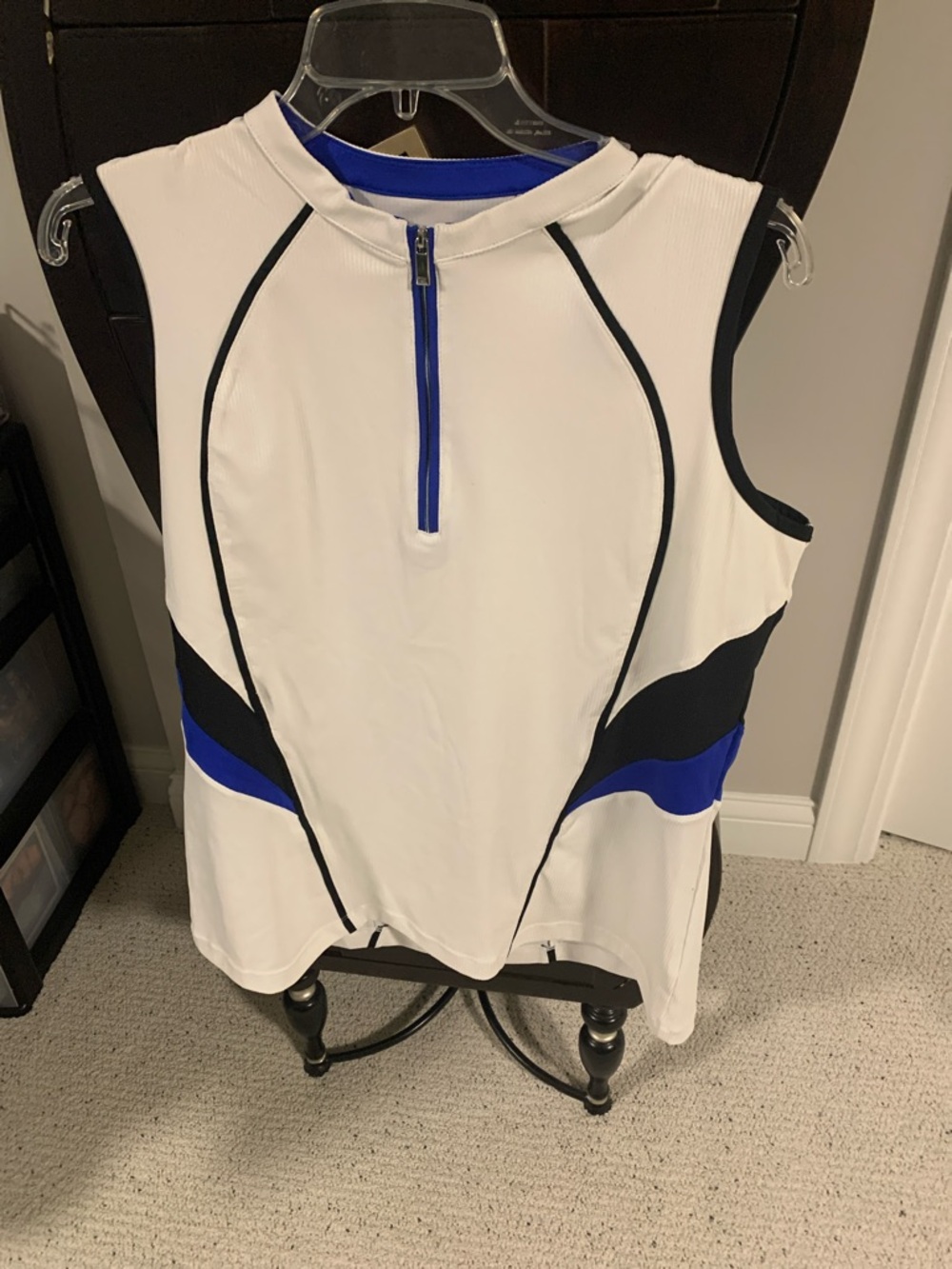 Tail White Sleeveless Athletic Tank with Blue and Black Contrast
